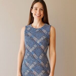J.McLaughlin Catalina Cloth Sheath Dress Blue Geometric Print extra Small XS